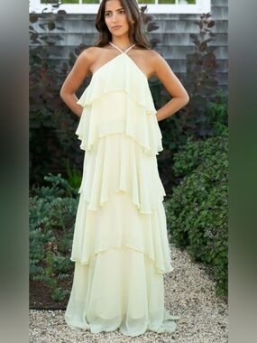 Loveless Collection Mother of Pearl Tiered Chiffon Maxi Dress New With Tag Sz S